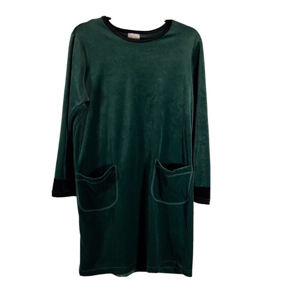 Style Studio Sweater Dress Small Green Velour Velvet Tunic‎ Shirt Vintage Pocket - Picture 1 of 7